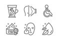 Disabled, Healthy face and Mint leaves icons set. Face id, Cream and Water drop signs. Vector