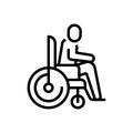 Black line icon for Disabled, having a disability and wheelchair