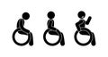 Disabled icon, various poses, stick figure human