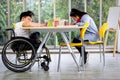 Disabled kids classroom, children having fun during study at school, kids learning and playing together, school child having fun