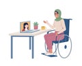 Disabled lady using videochat semi flat color vector character