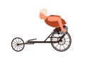 Disabled male character with amputated legs ride on wheelchair racing vector flat illustration. Paralympic athlete