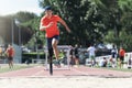 Disabled man athlete jumping with leg prosthesis. Royalty Free Stock Photo