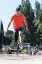 Disabled man athlete training with leg prosthesis Royalty Free Stock Photo
