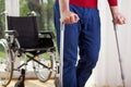 Disabled man on crutches Royalty Free Stock Photo