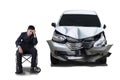 Disabled man and damaged car Royalty Free Stock Photo