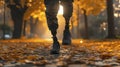 A Disabled Man with Prosthetic Legs Unseen as He Jogs Through the Park at Sunset