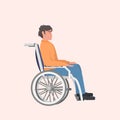 Disabled man sitting in wheelchair disability concept flat full length