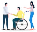 Man Sit on Wheelchair, Woman Help Disabled Person