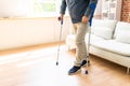 Disabled Man Using Crutches To Walk Royalty Free Stock Photo