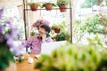 disabled man with wheelchair in restaurant eating