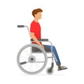 Disabled man sitting in wheelchair. Unable character. Vector Royalty Free Stock Photo