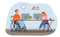 Disabled man working in office workplace, handicapped male employee in wheelchair Royalty Free Stock Photo
