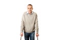 Disabled mature man with crutches Royalty Free Stock Photo