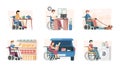 disabled. multiracial people disabled in public places. vector medical conceptual pictures set