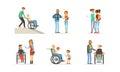 Disabled and Old People and Friends Helping Them Vector Illustrations