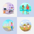 Disabled and handicapped people vector flat illustration Royalty Free Stock Photo