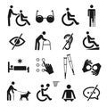 Disabled people care and disability icon set