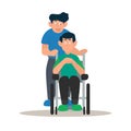 Disabled people and friends helping pushing wheelchair. World Disability Day. Disabled old people patients invalid sitting in Royalty Free Stock Photo