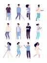 Disabled people. handicapped persons with crutches and wheelchair Isolated vector characters for disabilities concepts Royalty Free Stock Photo