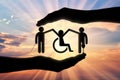 Disabled people holding hands icon in hand