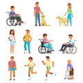 Disabled people vector flat isolated icon set Royalty Free Stock Photo