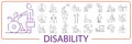disabled people Icons Set. Linear or line style Icons. Vector illustration social issue Royalty Free Stock Photo