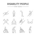 Disabled People line icons set isolated.