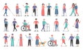 Disabled people vector set. Characters with disability