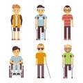 Disabled people vector set. Old and young invalid persons