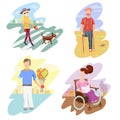 Disabled Person Compositions.Positive Bright Pictures. Vector Cartoon Illustration. Royalty Free Stock Photo