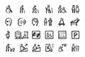 Disabled person icon set Hand drawn doodle icons