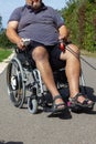 disabled person with little dog and motor wheel chair