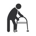 Disabled person with walker, world disability day, silhouette icon design