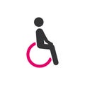 Disabled person on wheelchair. Handicap icon. Invalid on pink wheel chair for parking sign. Vector Royalty Free Stock Photo