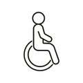 Disabled person in wheelchair icon, outline sign handicap. Disability, limitation man. Vector Royalty Free Stock Photo