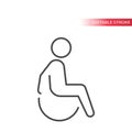 Disabled person in wheelchair thin line icon. Disability symbol