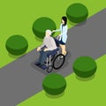 Disabled Retired People Life Isometric Banner