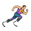 Disabled runner with leg prostheses running forward. sports competition