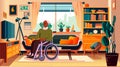 disabled senior man in wheelchair watching tv people with disabilities rehabilitation concept modern living room