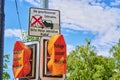 Disabled signal system at a railroad crossing of the new railway line Berlin-Dresden Royalty Free Stock Photo