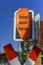 Disabled signal system at a railroad crossing of the new railway line Berlin-Dresden. Royalty Free Stock Photo