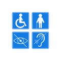 Disabled signs deaf blind wheelchair icon. Vector illustration eps 10 Royalty Free Stock Photo