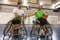 Disabled sport men in action while playing indoor basketball Royalty Free Stock Photo