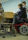 A disabled student in a wheelchair in primary school