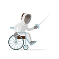 Disabled swordman in wheelchair holding a rapier