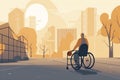 Disabled teenage boy in wheelchair playing basketball on outdoor court,vector illustration flat