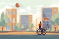 Disabled teenage boy in wheelchair playing basketball on outdoor court,vector illustration flat