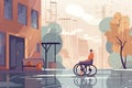 Disabled teenage boy in wheelchair playing basketball on outdoor court,vector illustration flat