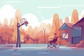 Disabled teenage boy in wheelchair playing basketball on outdoor court,vector illustration flat